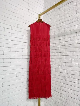 2021 lete nové dámske jednofarebné šaty Miyak násobne Móda plus veľkosť pol vysoká krku vesta bez rukávov strapec šaty večerné šaty