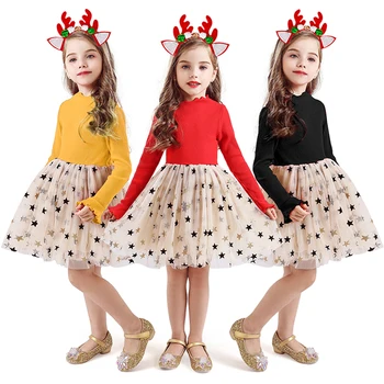 2021 Jeseň Zimné Šaty pre Dievčatá Pentagram Dlhý Rukáv Princezná Vianočné Šaty Nový Rok Party Deti, Oblečenie pre Deti Šaty 0