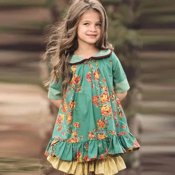 2021 detí in bábika golier oblečenie dievčatá britský štýl retro šaty princezná kvet party šaty pre deti