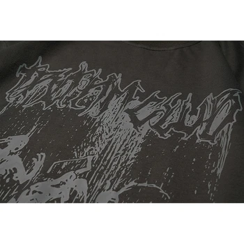 Hip Hop T-shirt Muž Gotický Streetwear Zombie Tlačiť T-shirt Jeseň 2021 Harajuku Bavlna Bežné Dlhý Rukáv T-shirt Čierna Košeľa 2