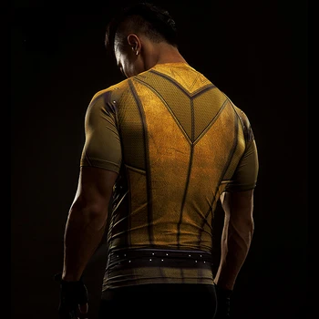 2021 Superhrdina krátke rukávy T-shirt letné módne športové fitness rýchle suché tesné tričko žlté flash cosplayt-shirt 1