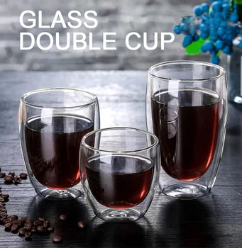 Transparentné dvojité izolované sklo kávu, pohár mlieka, whisky, čaj pivo koktail vodka sklo pitie riadu pohára pohár 3