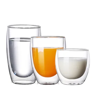 Transparentné dvojité izolované sklo kávu, pohár mlieka, whisky, čaj pivo koktail vodka sklo pitie riadu pohára pohár 4