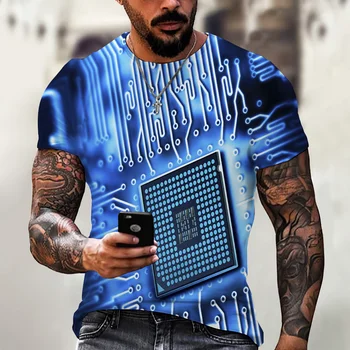 Elektronického Čipu, Hip Hop tričká Muži Ženy 3D Doska Vzor Harajuku Štýl Street Nosiť v Lete Krátky Rukáv Nadrozmerná Tees