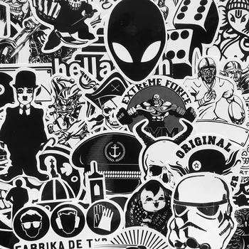 60 ks Cool Čierne a Biele PVC Hračky Nálepky Auto-Tvarovanie Prilby Graffiti Nálepka bomba Pre DIY Skateboard Batožiny Notebook Obtlačky