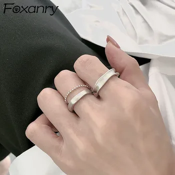 Foxanry Minimalistický 925 Sterling Silver Zásnubné Prstene Nové Módne Kartáčovaný Geometrické Elegantné Party Šperky, Darčeky pre Ženy