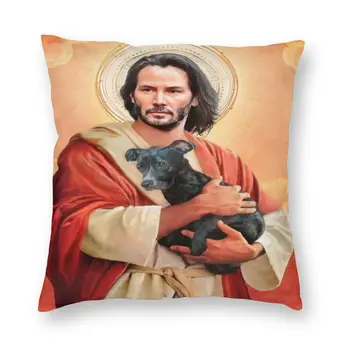 Vlastné Keanu Reeves Holding Šteňa Vankúš Domov Dekoratívne 3D Tlač Saint Meme Ježiš Ján Knot Vankúš na Gauč
