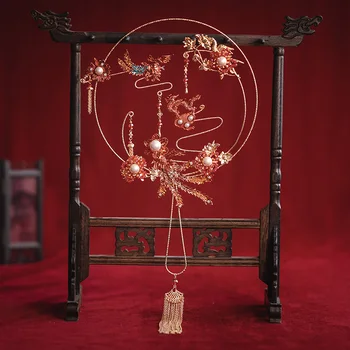 HIMSTORY Nové Čínske Červené Svadobné Ventilátor Kytice Strapec Ručné Korálkové Kvety Dávnych Svadobné Kovové Okrúhle Ruky Ventilátory Príslušenstvo 1