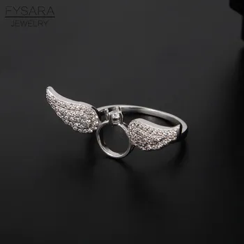 FYSARA Strieborná Farba Anjel Krídla Krúžky Micro Zircons Spevnené Crystal Krúžok Luxusné Pierko Prst Prsteň Pre Ženy Šperky Strany Darček