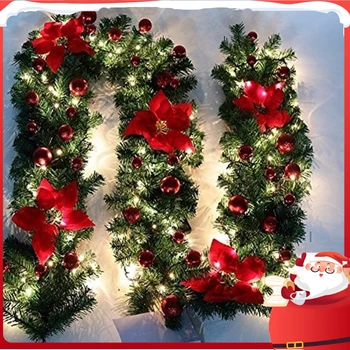 2.7 M LED Vianočné Girlandy Dekorácie Ratan Svetlo,Smrek Garland pre Vonkajšie Vnútorné Vianočné Dovolenku Dekor