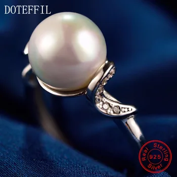 DOTEFFIL 925 Sterling Silve Kolo 10 mm Pearl Prstene Pre Ženy Zapojenie Strana Svadobné Šperky