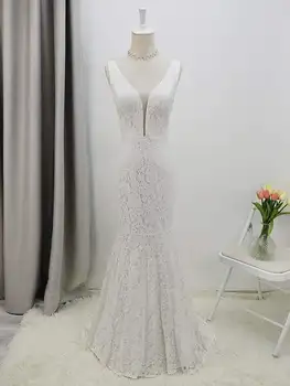 Ahoj Plachý Svadobné Svadobné Šaty Elegantné Elegantná Hlboko V Krku Bez Rukávov Veľkoobchod Čipky 2021 Bridesmaid, Šaty Vestido De Novia 0