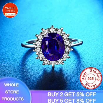YANHUI Luxusné Modrým Zirkónom Drahokam Krúžok Lab Sapphire Krúžok Striebro 925 Šperky Akvamarín Prstene Pre Ženy Zásnubné Prstene Darček 1