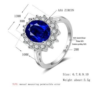 YANHUI Luxusné Modrým Zirkónom Drahokam Krúžok Lab Sapphire Krúžok Striebro 925 Šperky Akvamarín Prstene Pre Ženy Zásnubné Prstene Darček 2