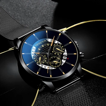 Luxusné pánske Módne Business Kalendár Hodinky Modré z Nehrdzavejúcej Ocele Oka Pásu Analóg Quartz Hodinky relogio masculino pánske hodinky 0