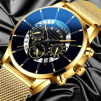 Luxusné pánske Módne Business Kalendár Hodinky Modré z Nehrdzavejúcej Ocele Oka Pásu Analóg Quartz Hodinky relogio masculino pánske hodinky 3