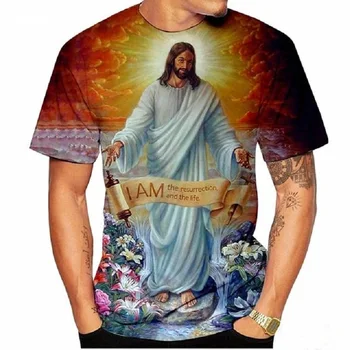 Letné streetwear Harajuku cartoon muţi a ţeny T-shirt muž Ježiš náboženstvo 3D tlač ležérne módne trendy oblečenie 0