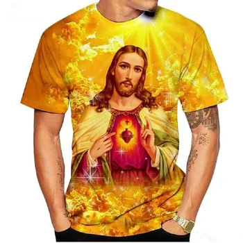 Letné streetwear Harajuku cartoon muţi a ţeny T-shirt muž Ježiš náboženstvo 3D tlač ležérne módne trendy oblečenie 1