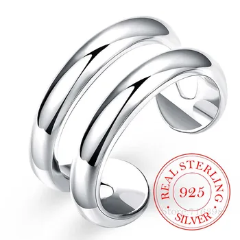925 Sterling Silver Palec, Prst Prsteň Otvorenie Dvojité Riadky S CZ Nastavenie Vintage Módy Striebro Zásnubné Prstene pre Ženy Muži