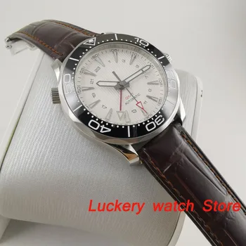 41mm č logo Luxusné hodinky biele dial Svetelný saphire sklo, Kožený remienok GMT Automatické muži Mechanické Hodinky-BA193 1