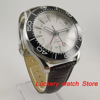 41mm č logo Luxusné hodinky biele dial Svetelný saphire sklo, Kožený remienok GMT Automatické muži Mechanické Hodinky-BA193 4