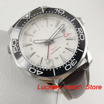 41mm č logo Luxusné hodinky biele dial Svetelný saphire sklo, Kožený remienok GMT Automatické muži Mechanické Hodinky-BA193 5