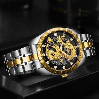 Nové pánske Hodinky, Luxusné Značky Dragon Pánske Quartz Hodinky Muž Hodiny Nehrdzavejúcej Ocele Pánske Šaty náramkové hodinky Relogio Masculino