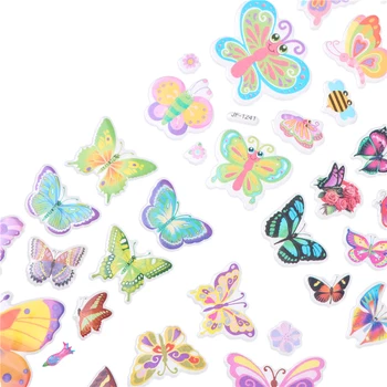 6Sheets Farebné Motýle Scrapbooking Bublina Opuchnuté Nálepky Kawaii Odmenu Deti Hračky PVC Bublina Opuchnuté Nálepky
