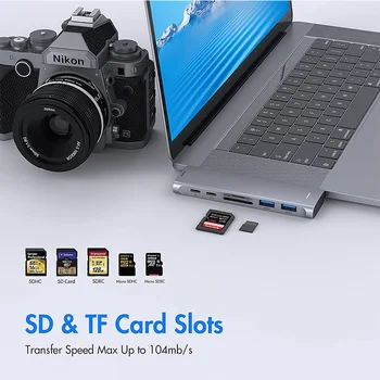 USB C Rozbočovač pre MacBook Pro 2020-2018,Dokovacia Stanica s 3 USB3.0, 4K HDMI,TF/SD,USB, C Thunderbolt 3 pre MacBook Pro USB Adaptér