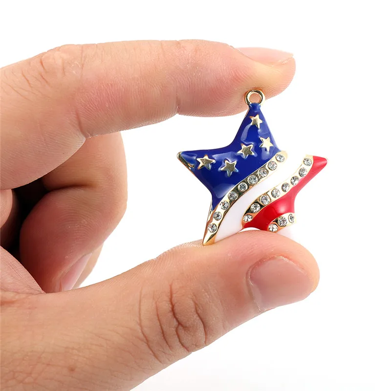 10Pcs Smalt Americkej Vlajky Charms Prívesky Crystal Star Srdce Tvar Kúziel Pre Ženy DIY Náhrdelník Príslušenstvo Šperky 2
