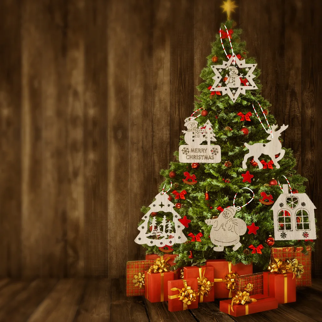 10Pcs Vianočný Stromček, Dekorácie, Závesné Drevené Prívesky Rustikálny Vianočné Dekoroch Surového Dreva Vyrezávané Remesiel Santa Sobov Navidad 2
