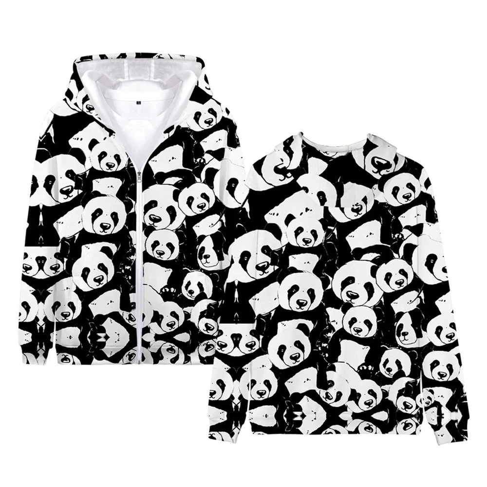 2021 hot-predaj hot-predaj trendy bežné 3d digitálna tlač cartoon panda dospelých detí zips s kapucňou mikiny 2