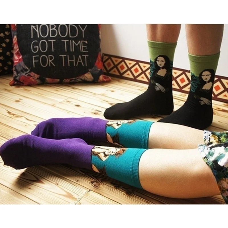 3D Retro Umenie ponožky Ženy Muži Zábavné Novosti, Hviezdna Noc Vintage Trubice šťastný Ponožky Pre Ženy Dlho Bavlna van gogh novosti ponožky 2