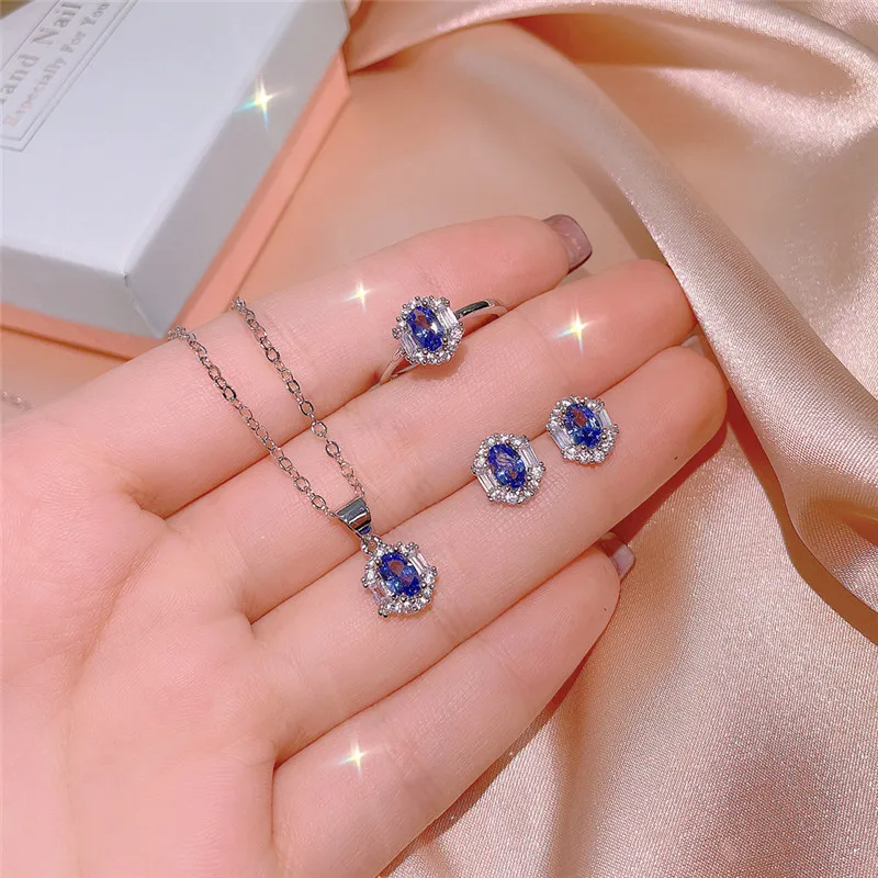 CC Modrá Prívesok Náhrdelník pre Ženy, Jemné Šperky 925 Striebro, Doplnky Vytvorené Sapphire Náhrdelníky Nastaviť Darček CCN732 2
