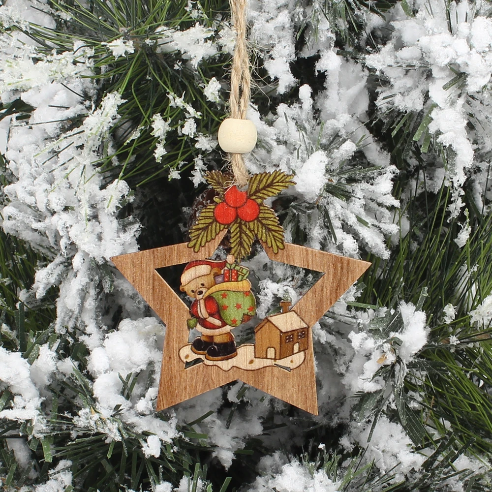 HUADODO 4Pcs Drevené Star Vianočný strom dekorácie Prívesky, Ozdoby na Vianočné dekorácie Ornament Nový Rok Deti Darček 2