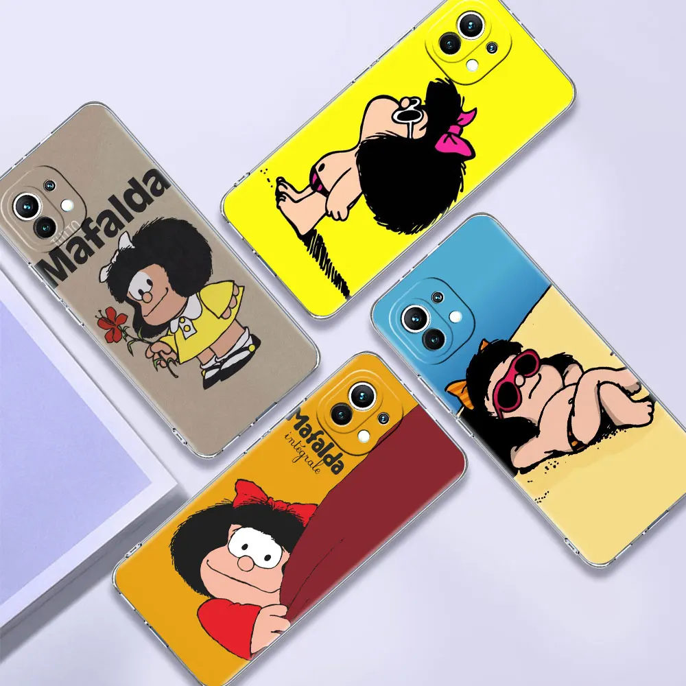 Jasné Kryt Pre Xiao Redmi Poznámka 10 9 Pro 9S 7 9C 8 2021 8T 9A 7A 6A Shockproof Mäkké Silikónové Telefón Prípade Cartoon Mafalda Dievča 2