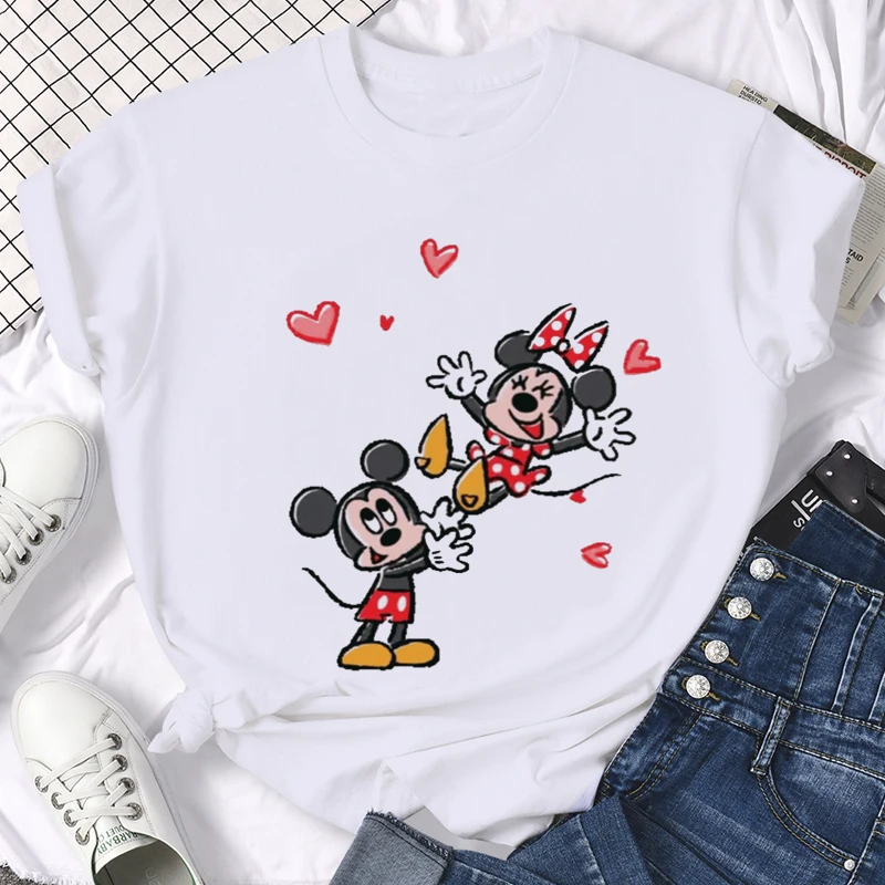 Kawaii Disney Mickey Minnie Pár Tričko Muži Ženy Unisex Zábavné Roztomilý Letné Tričko Bežné T-shirt Grafický Hornej Tees Muž Žena 2
