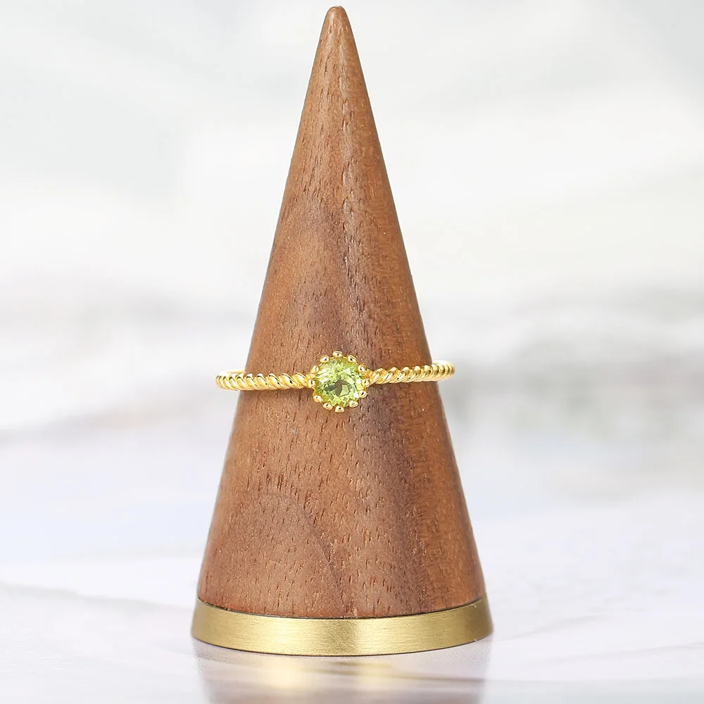 LAMOON 925 Strieborný Prsteň Pre Ženy Prírodné Peridot Drahokam 14K Zlata Plátovaného Jemné Šperky Twist kórejský Krúžok Šťastie Kameň Bijou RI121 2