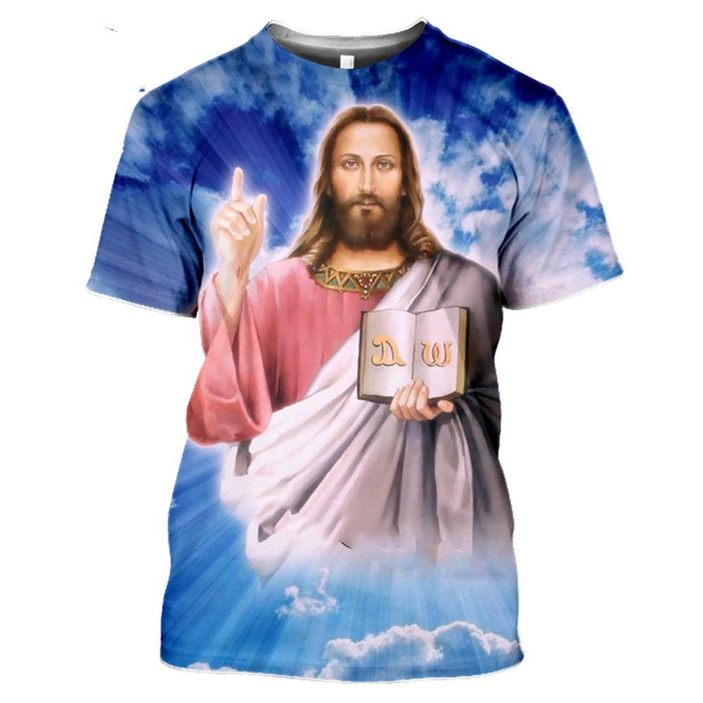 Letné Mužov Bežné Streetwear Harajuku Boh Cartoon 3D Vytlačené T-shirt Náboženské Krista Ježiša, T-shirt, Shirt 2021 2