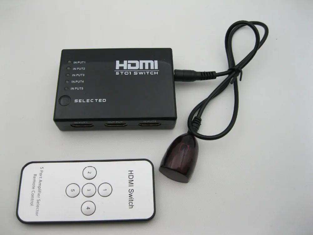 Mini 5 Port kompatibilný s HDMI Prepínač 5x1 Prepínač 5 v 1 Splitter kompatibilný s HDMI Port pre HDTV 1080P Video s Diaľkovým ovládaním 2