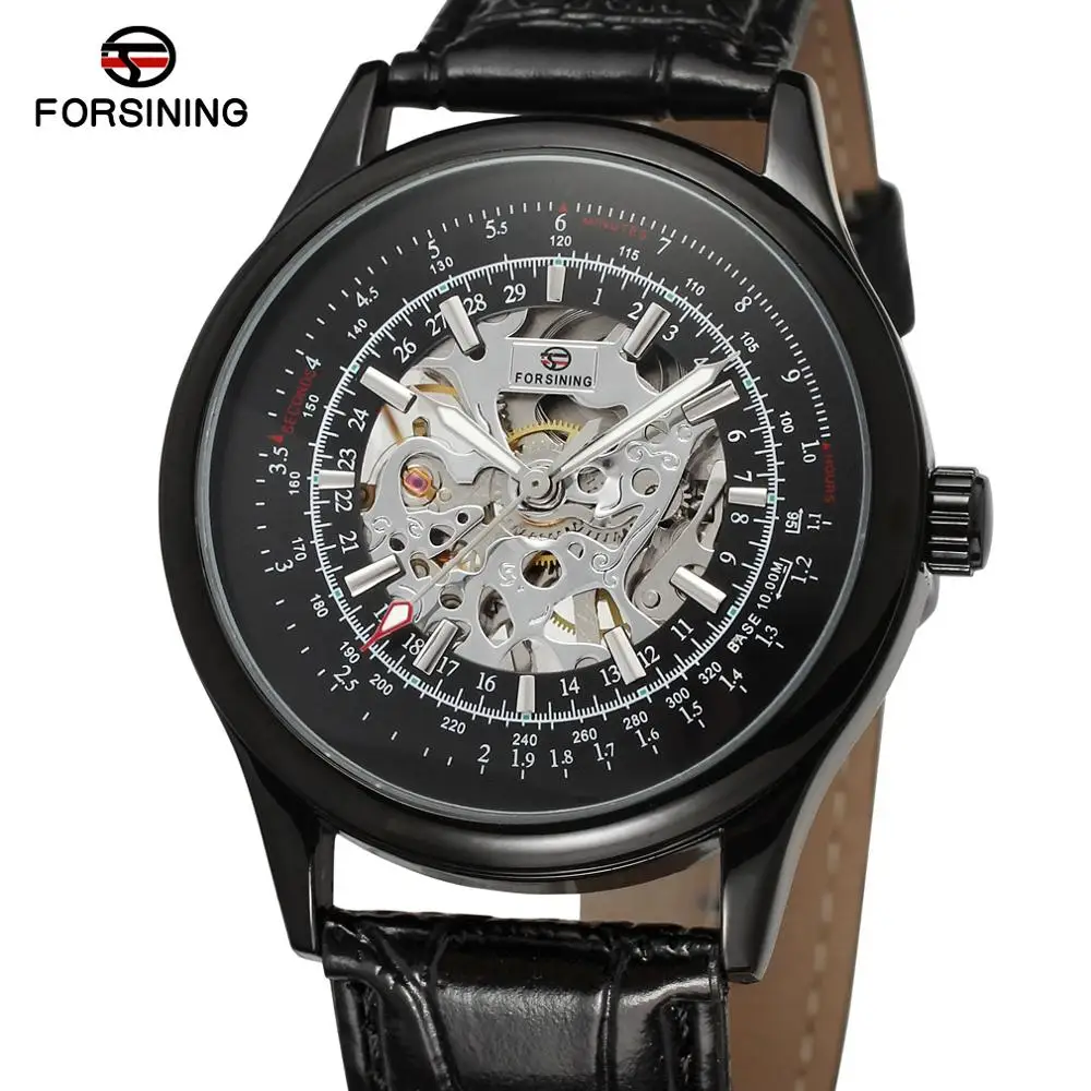 Móda FORSINING Luxusný Top Značky Mužov, Kožené Mechanické náramkové hodinky Automatickom strane pánske Hodinky Darčeky Relogio Masculino 2