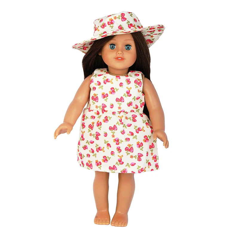 Nová Bábika Šaty +Klobúk Oblek Pre 18-palcové American Doll Dievča Jahoda Bábika Sukne Fit 43 cm Nového Baby Born Bábiku & Našej Generácie 2