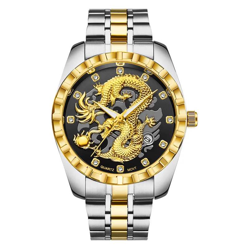 Nové pánske Hodinky, Luxusné Značky Dragon Pánske Quartz Hodinky Muž Hodiny Nehrdzavejúcej Ocele Pánske Šaty náramkové hodinky Relogio Masculino 2