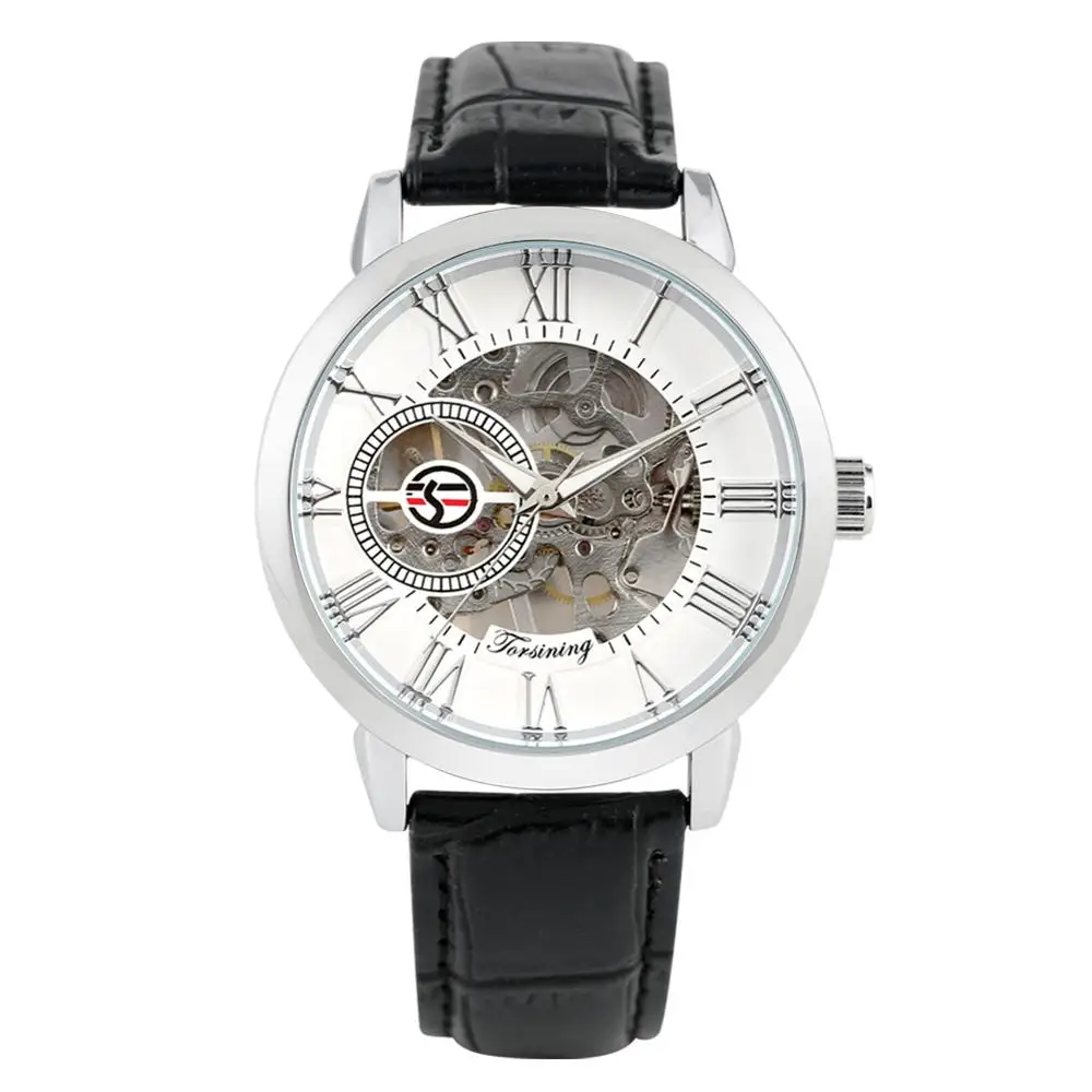 Pánske Náramkové hodinky Kostra Mechanické Hodinky Luxusné Duté Z Ručne vinutých Kožený Remienok 2