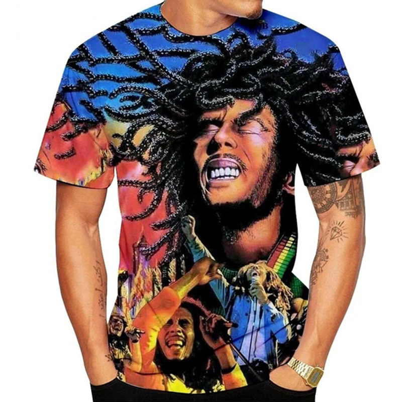 Spevák Bob Marley 3D vytlačené pánske T-shirt módne príležitostné letné krátke rukávy ulici Harajuku O-krku, blúzky, nadrozmerné oblečenie 2