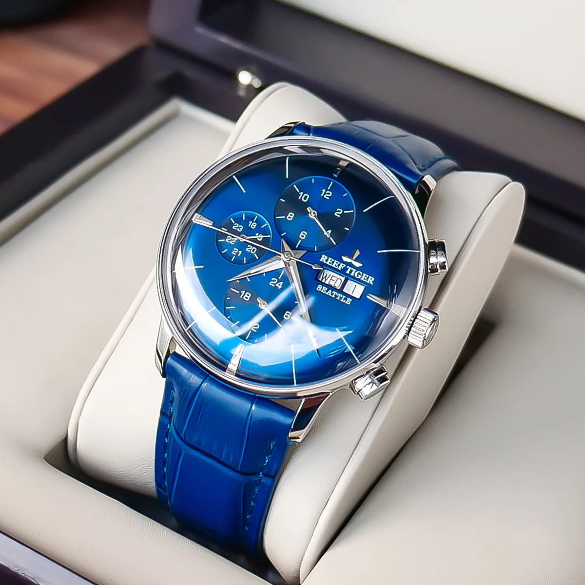 Útes Tiger/RT Top Luxusné Hodinky Pánske Modré Dial viacúčelové Mechanické Náramkové hodinky Relogio Masculino RGA1699 2