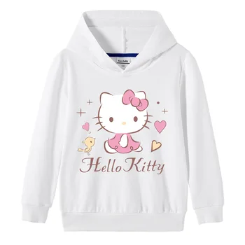Hello Kitty detský Turtleneck s Kapucňou Sveter Nohavice Dvoch-dielny Chlapec Cartoon Športové Dievčatá Čistej Bavlny Bežné Dlhý Rukáv Oblek