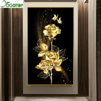 Veľké DIY Diamond Maľovanie Zlaté ruže kvet Plný Námestie round5D Diamond Výšivky Cross Stitch Mozaiky Darček Domova YY2747 0