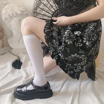 Jk ponožky dámske teľa ponožky letné tenké Japonské čierne a biele mid-pančuchy nad kolená, pančuchy a koleno tenké nohy 0