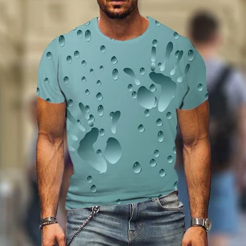 Dažďová kvapka T Shirt Mužov 3D Raindrop Grafické Tees Módne Krátky Rukáv Bežné Topy High Street Oblečenie najpredávanejších 4